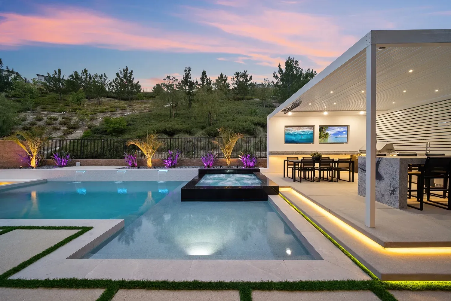 Modern and luxurious custom pool and outdoor living space by Westmod located in Los Angeles, CA.