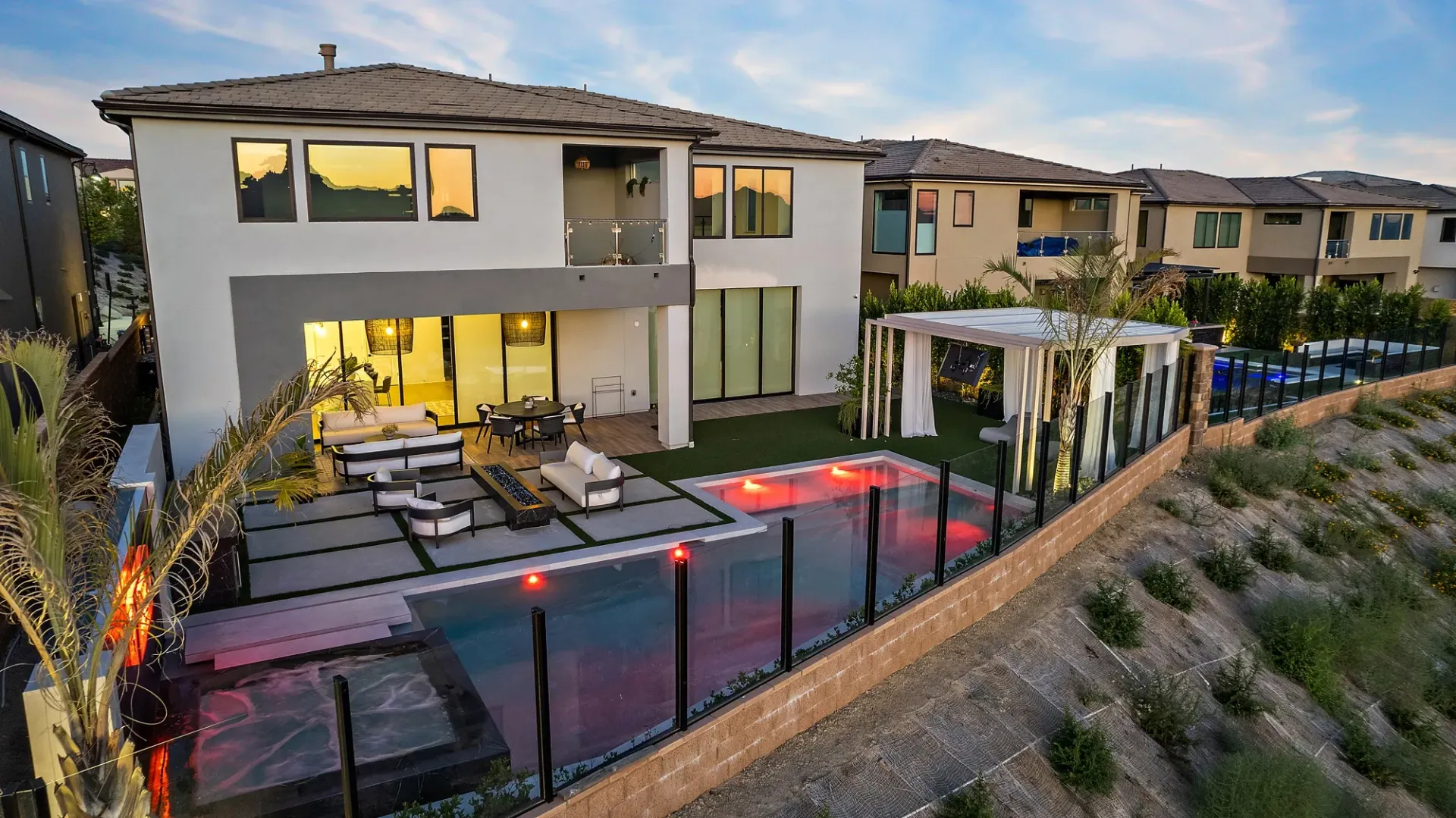 The Marquee. A Custom and luxurious swimming pool and private resort over looking Porter Ranch, CA.