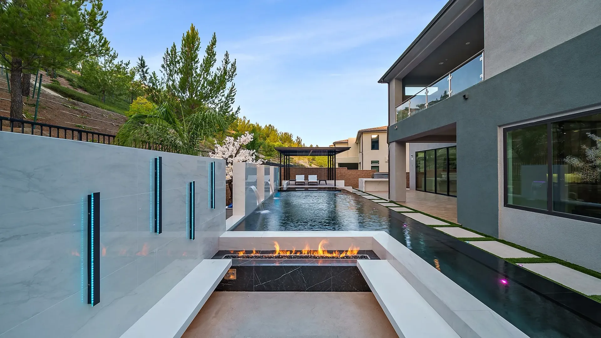 The Proper. A luxury swimming pool and outdoor living project designed and built in Porter Ranch, CA.