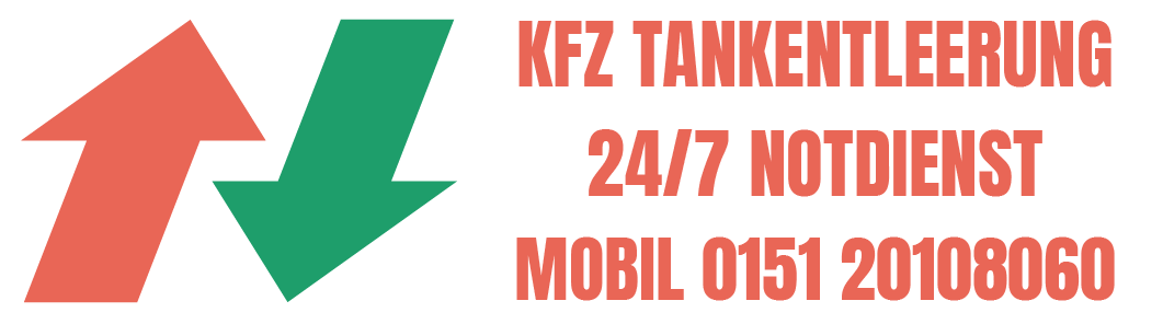 Logo mit rotem Pfeil nach oben und grünem Pfeil nach unten sowie deutschem Text für den mobilen Tankentleerungsdienst rund um die Uhr.