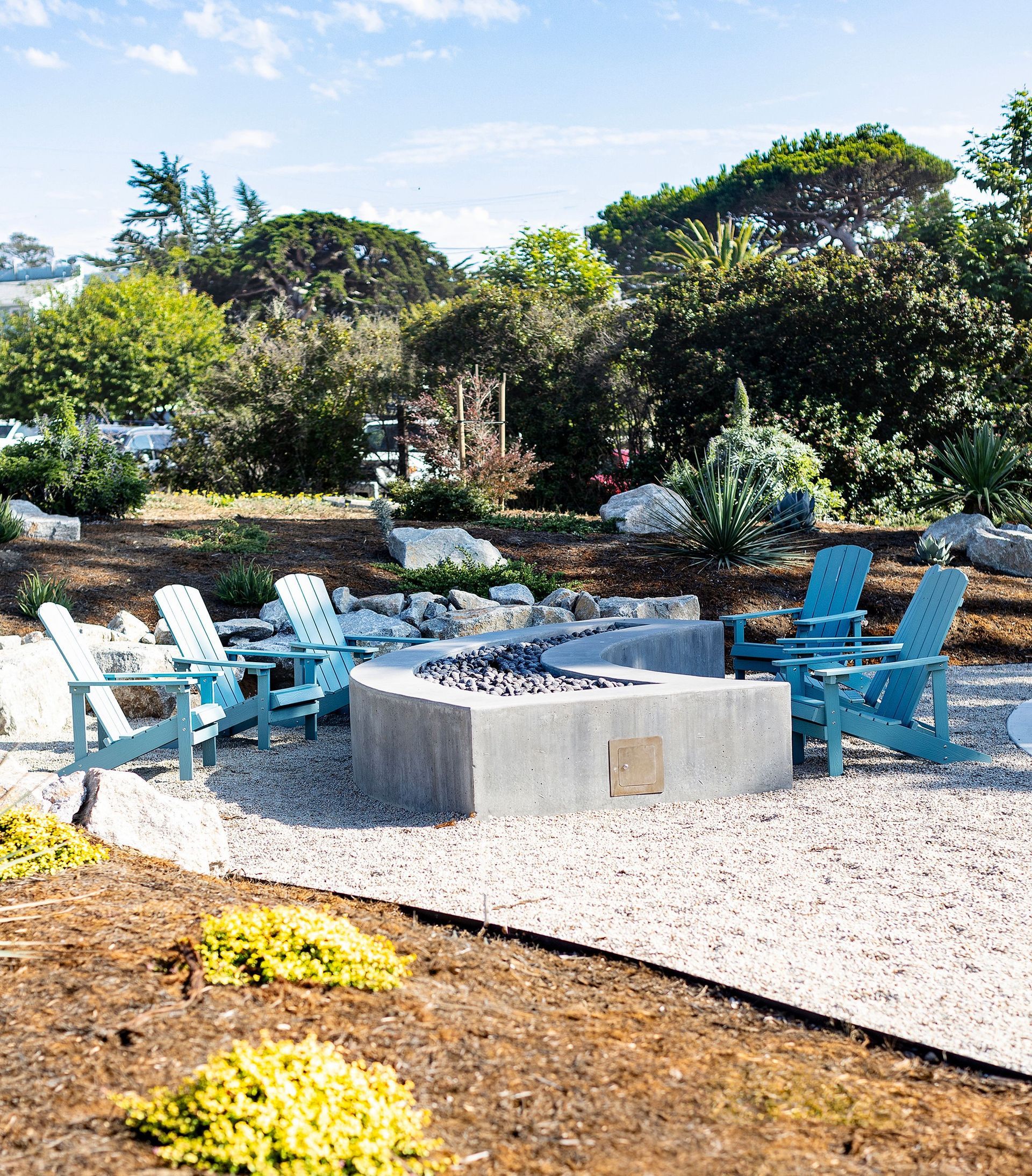 outdoor fireplace in garden