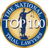 The National Trial Lawyers Top 100 logo: Blue and gold emblem with Lady Justice holding scales.