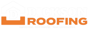 Orange and gray roofing company logo with a house roof icon and the word “ROOFING”