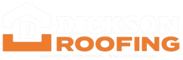 Orange and gray roofing company logo with a house roof icon and the word “ROOFING”