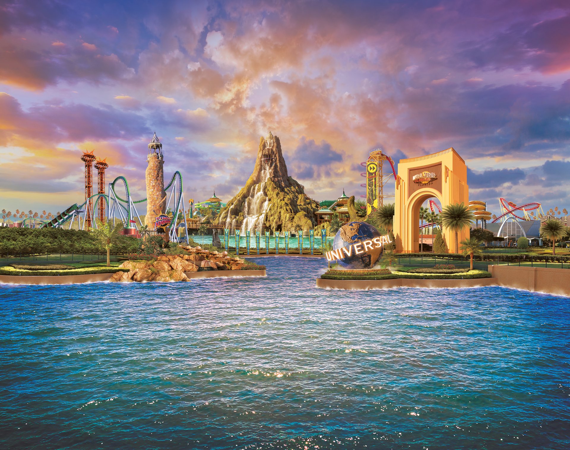 An artist 's impression of the universal studios theme park.