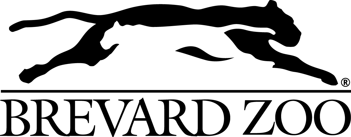 A black and white logo for brevard zoo with a silhouette of a cheetah running.
