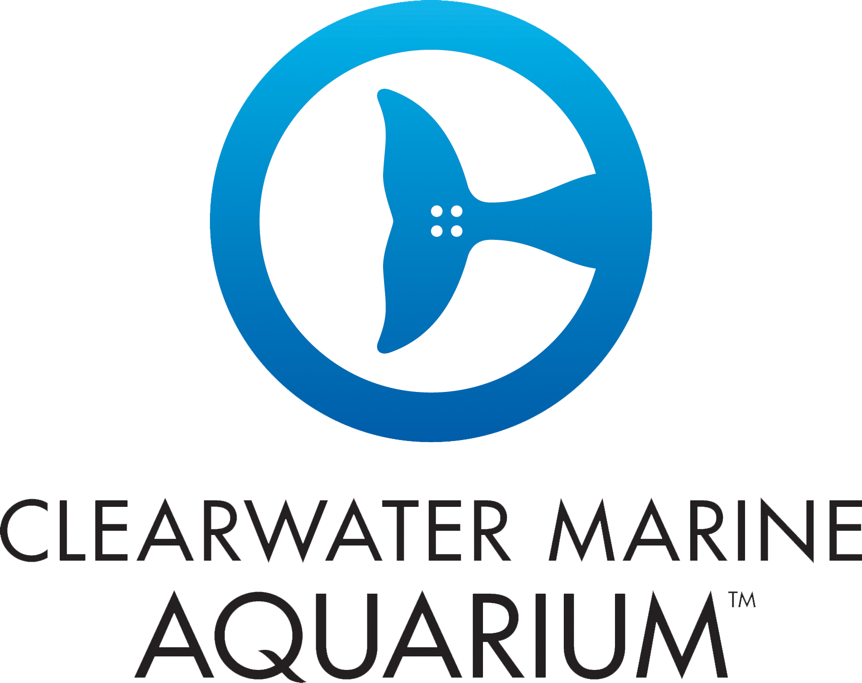 The clearwater marine aquarium logo has a fish tail in a blue circle.