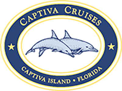 A logo for captiva cruises in florida with two dolphins