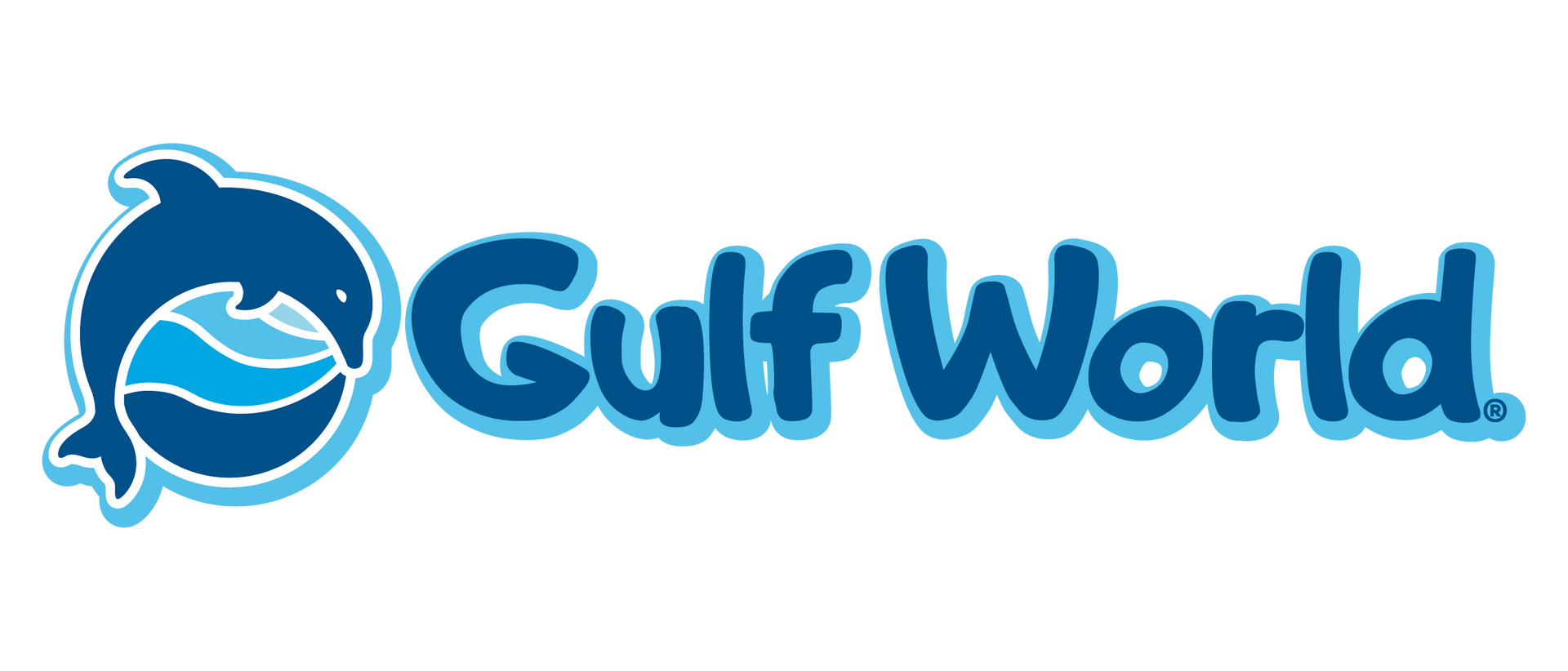 A logo for gulf world with a dolphin on it.