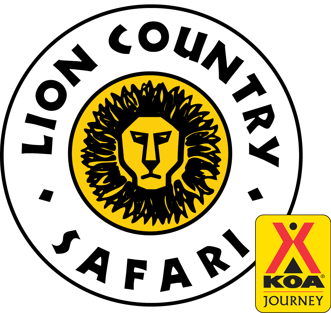 A logo for lion country safari with a lion in the center