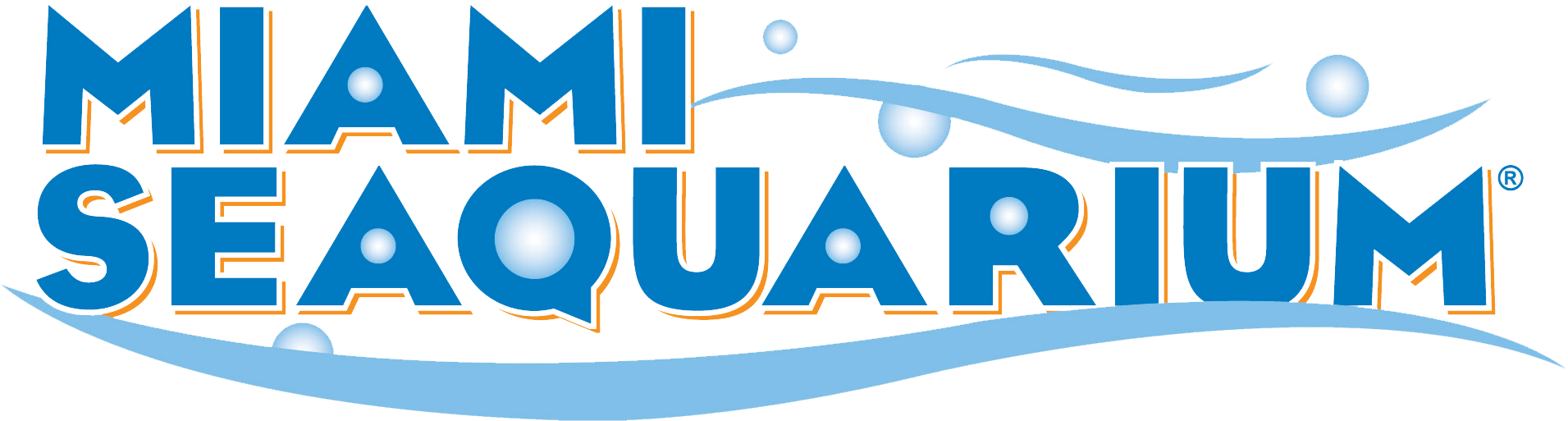 The logo for the miami seaquarium is blue and white