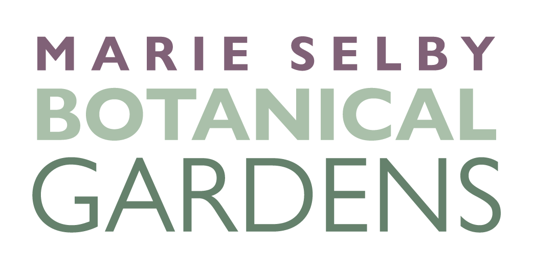 The logo for marie selby botanical gardens is purple and green.