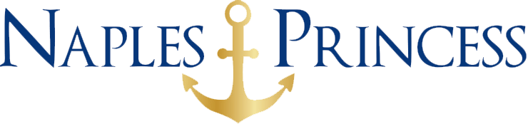 A logo for naples princess with an anchor in the middle
