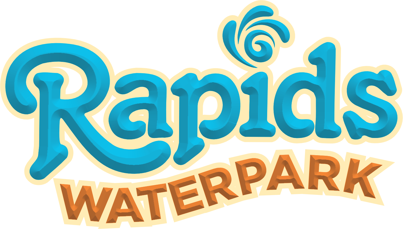 The logo for rapids waterpark is blue and yellow.