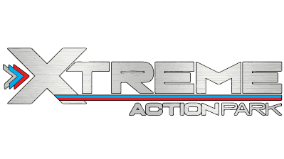A logo for xtreme action park is shown on a white background