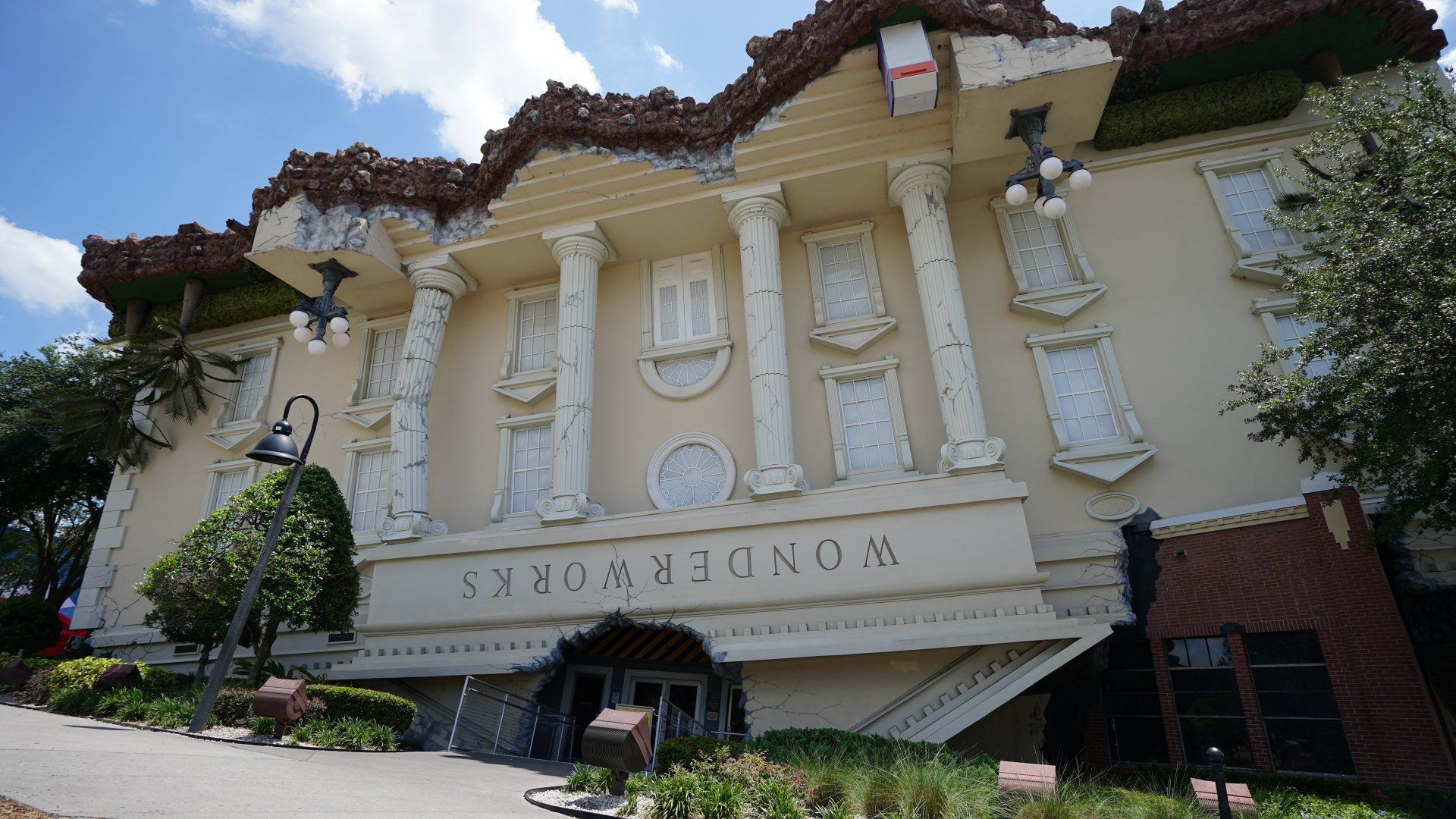 The wonderworks building is upside down and looks like a castle.