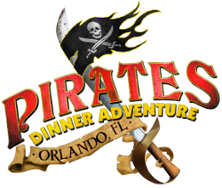 A logo for pirates dinner adventure in orlando florida