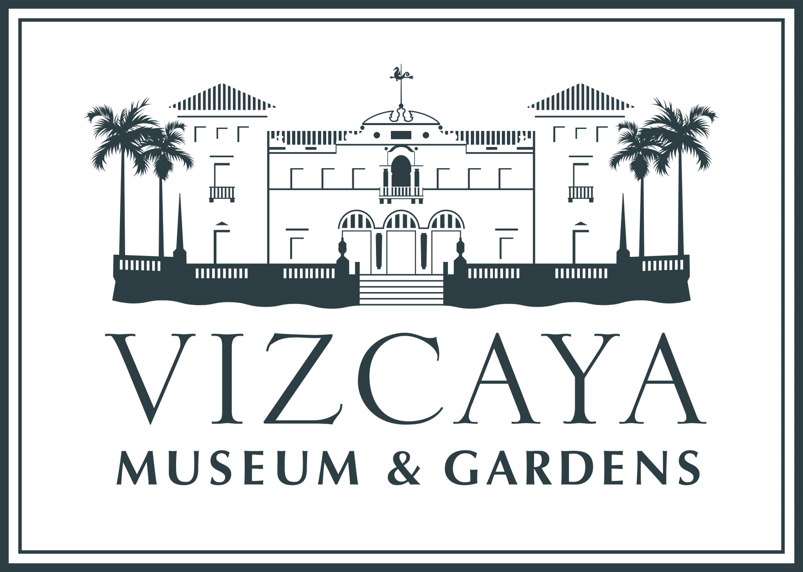 A black and white logo for vizcaya museum and gardens