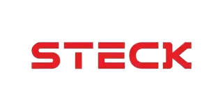 Logotipo rojo de STECK sobre fondo blanco