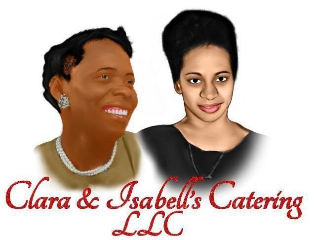 Logo for Clara & Isabel’s Catering LLC with two illustrated portraits and red script text