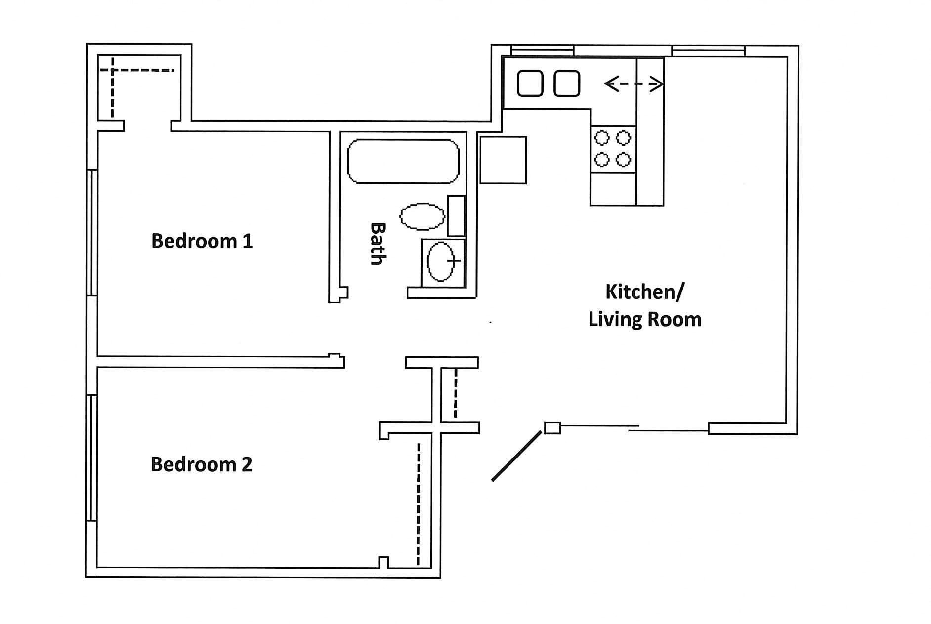 2 Bed 1 Bath Floorplan