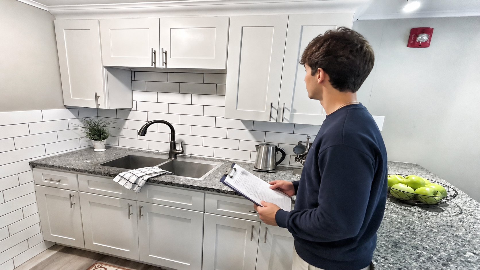 Student inspecting an apartment near UConn before signing a lease