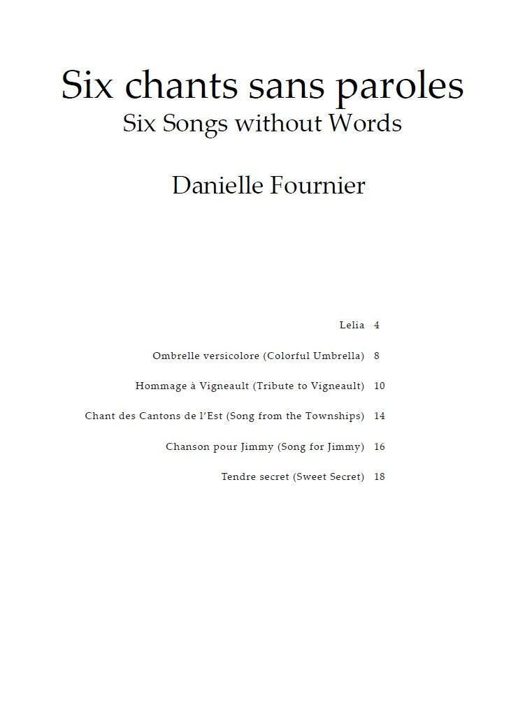 Six chants sans paroles six chansons sans paroles de Danielle Fournier