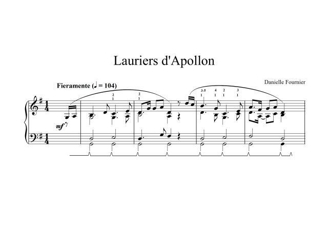Une partition de musique pour les lauriers d'Apollon est présentée sur fond blanc.