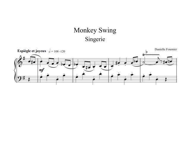 Une partition de musique pour le swing de singe est affichée sur un fond blanc.
