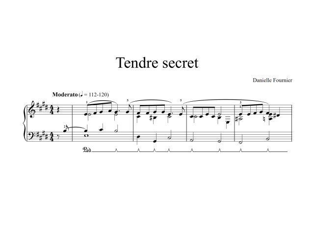 Une partition de musique pour tendre secret est présentée sur fond blanc.