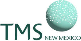 A logo for tms new mexico with a globe in the middle TMS Therapy specialists for Santa Fe.