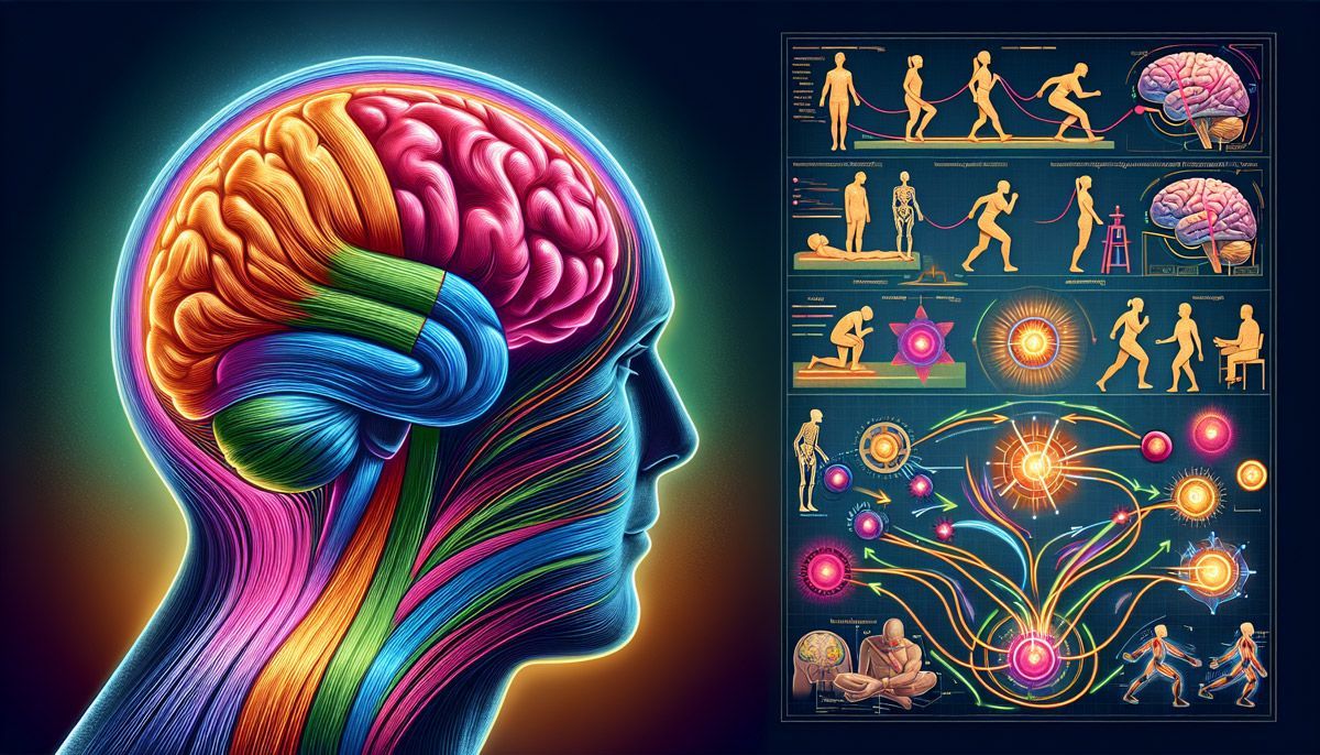 A colorful illustration of a human head with a brain indicating motor function.