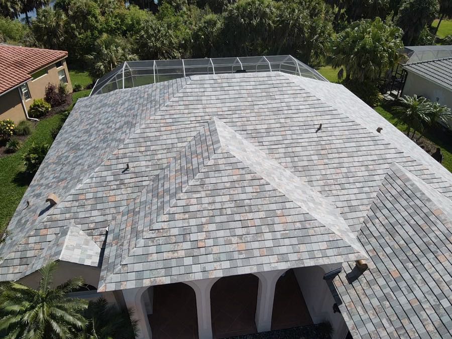 An aerial view of a new roof replacement in South Florida | Heads Up Roofing Florida