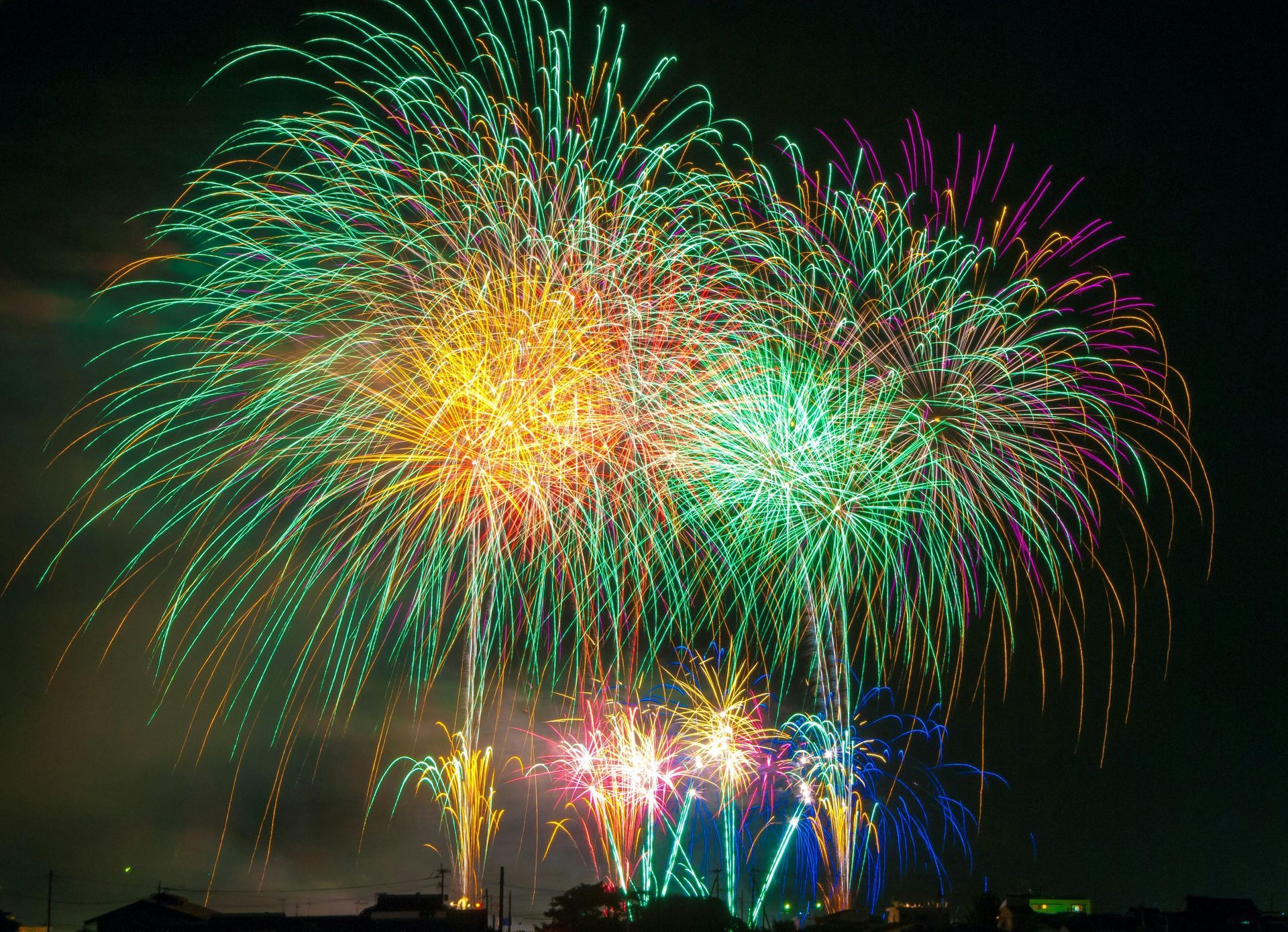 Fuegos artificiales que explotan en el cielo nocturno