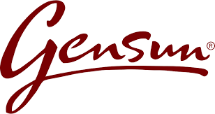 A red logo for gensum is on a white background.