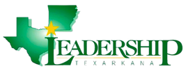 Leadership Texarkana logo with green Texas silhouette and star above stylized text