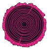A close up of a pink and black circle on a white background.