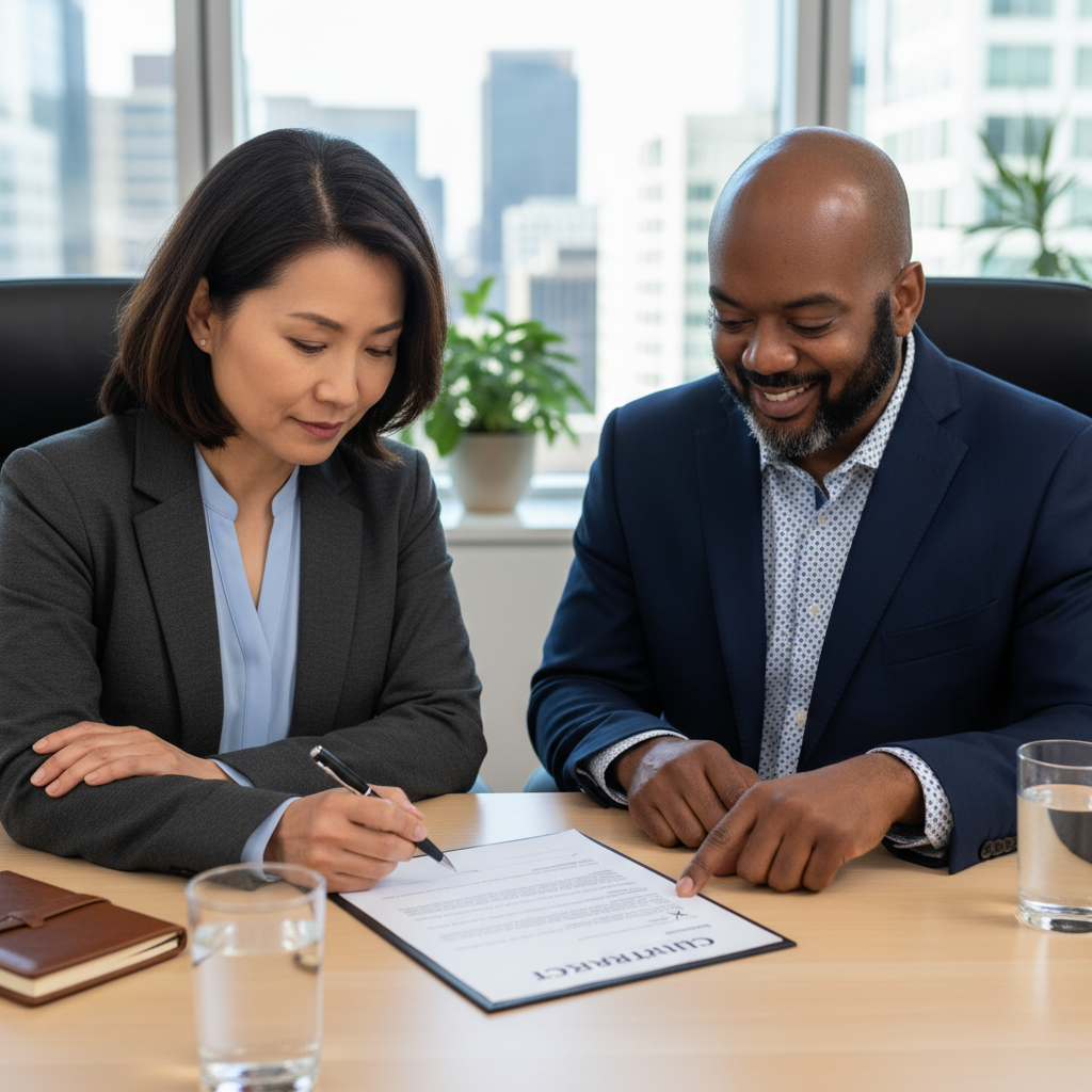 contract litigation attorneys reviewing document