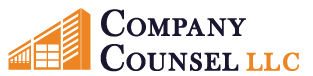 Logo with orange architectural elements and dark blue text