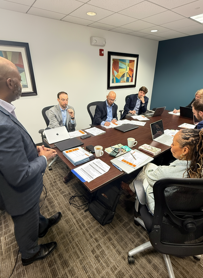 Company Counsel team meeting around a large conference table