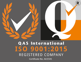 A logo for qa's international iso 9001:2015 registered company