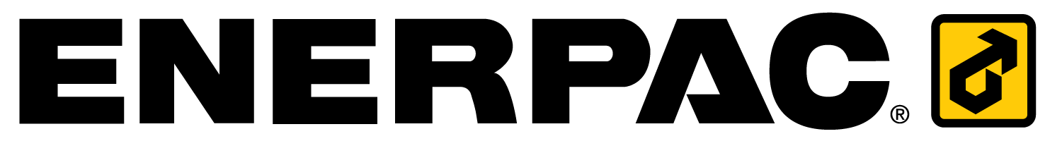 A black and yellow enerpac logo on a white background