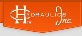 The logo for hydraulics inc. is orange and white