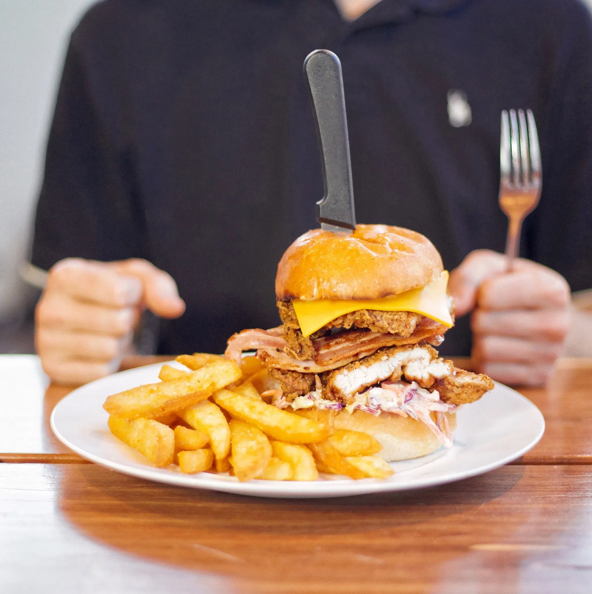 Burger with Chips at Stock Hotel Toowoomba