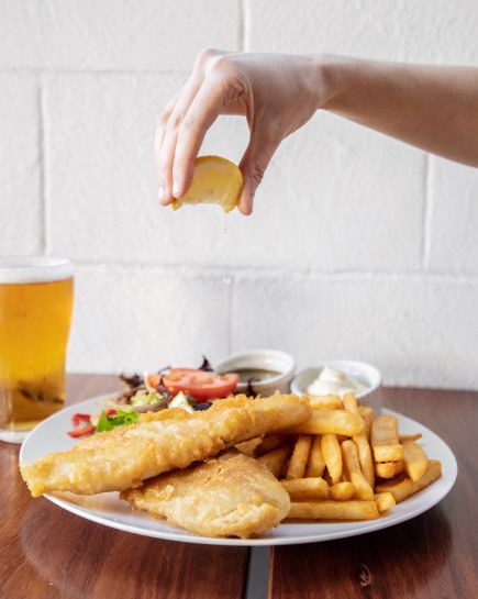 Fish and chips with a fresh beer at Stock Hotel Toowoomba