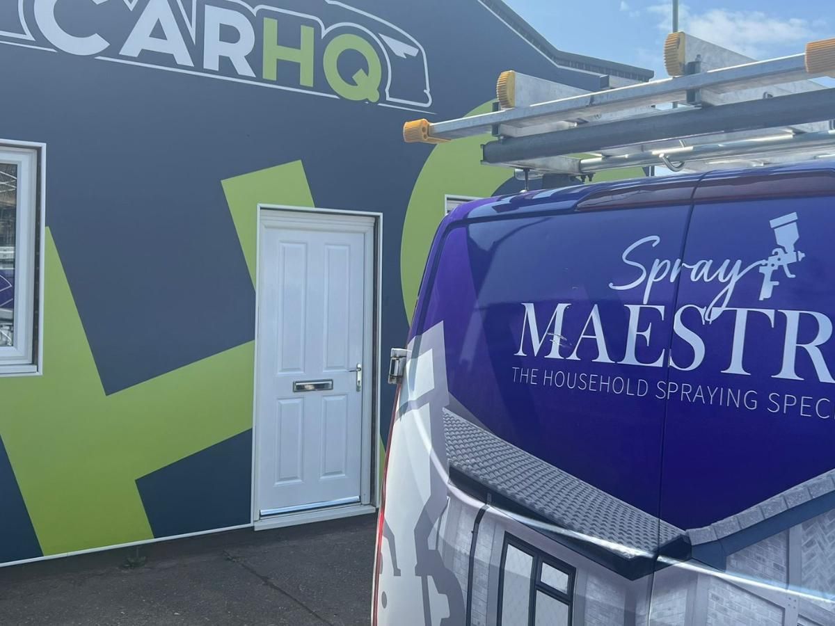 Spray Maestro after UPVC door spray painting for a business