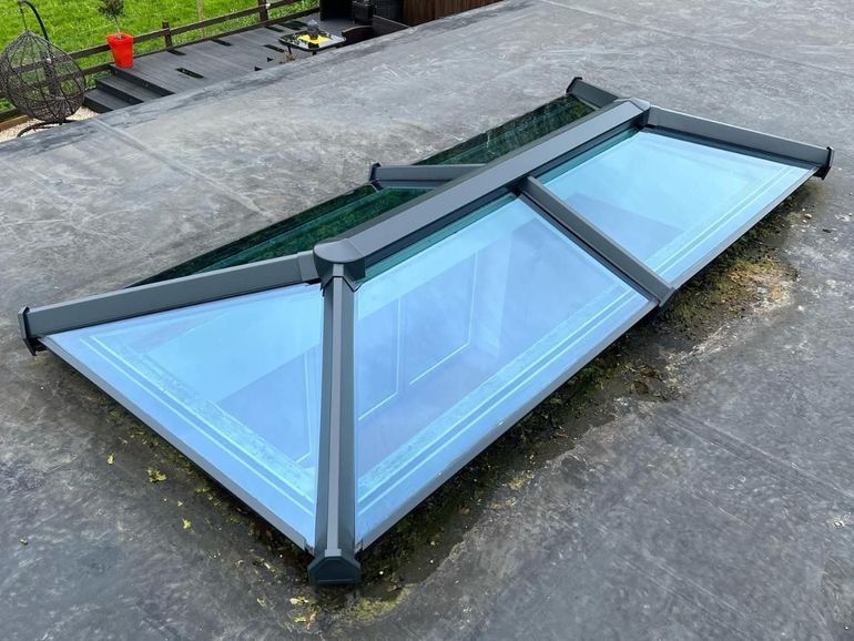 The Lambley roof lantern after spraying anthracite grey