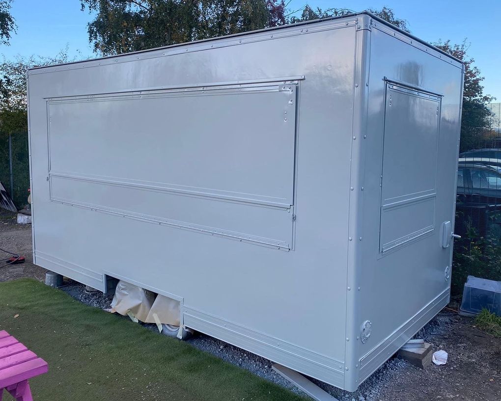 The same catering trailer after respraying in Agate Grey