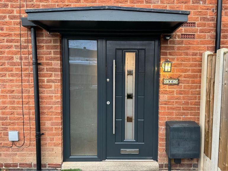 The Wilford front door and side panel after spraying anthracite grey