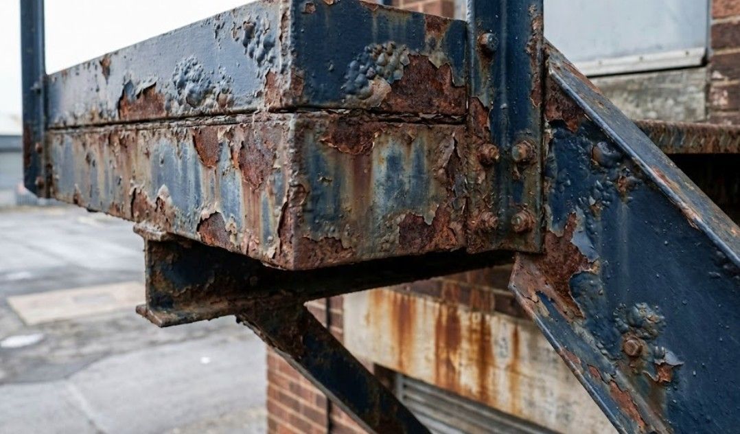 Spray Maestro before spray painting a metal corroded staircase